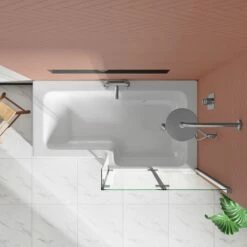 Drench Polished Chrome Double Hinged L-Shaped Bath Screen - 1400 X 825mm -Drench Store 1500 l standard bath chrome double hinged screen lifestyle3