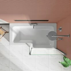Drench Polished Chrome Fixed L-Shaped Bath Screen With Fixed Return - 1400 X 805mm -Drench Store 1500 l standard bath chrome pacific screen lifestyle3