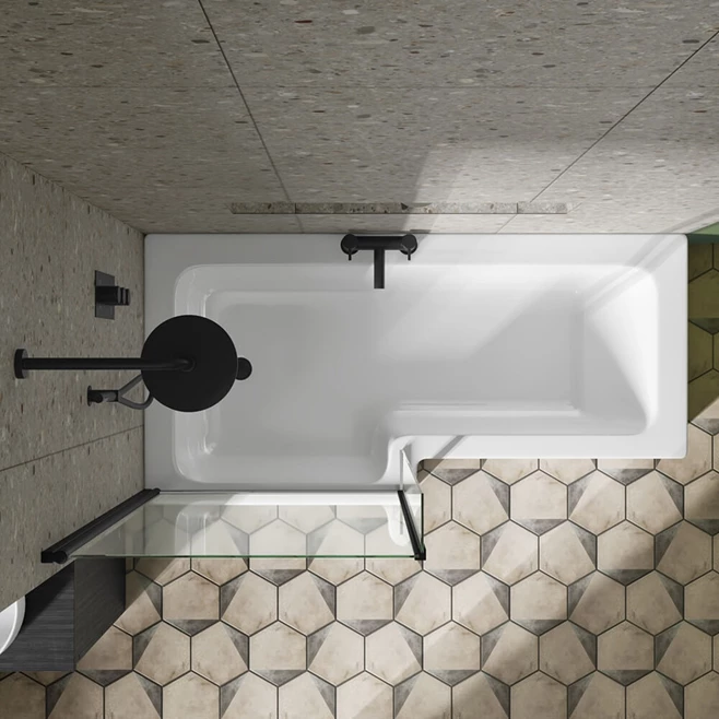 Drench L Shaped Shower Bath With Black Shower Screen & Panel - 1700mm 9 Drench L Shaped Shower Bath With Black Shower Screen & Panel - 1700mm - Image 7