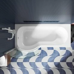 Drench P Shaped Shower Bath With Front Panel And Shower Screen - 1700mm -Drench Store 1700 p shape shower bath standard screen3 left hand