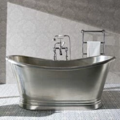 BC Designs Classic Roll Top Tin Boat Bath - 1500 X 725mm & 1700 X 725mm -Drench Store bc designs classic roll top tin boat bath lifestyle 1