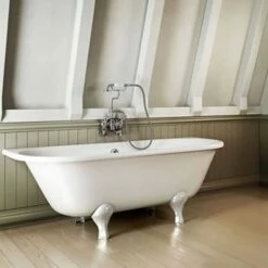 Burlington Avantgarde Back To Wall Roll Top Bath With Luxury Feet - 1700 X 750mm -Drench Store burlington avantgarde 1700 back to wall bath feet