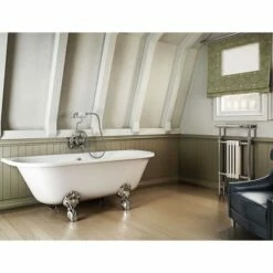 Burlington Avantgarde Back To Wall Roll Top Bath With Luxury Feet - 1700 X 750mm -Drench Store burlington avantgarde 1700x750 rolltop bath w feet
