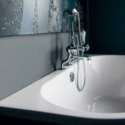 Burlington Avantgarde Back To Wall Roll Top Bath With Luxury Feet - 1700 X 750mm -Drench Store burlington avantgarde back to wall bath deck ledge