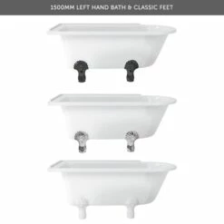 Burlington Hampton Roll Top Shower Bath With Luxury Feet - 1500 & 1700 X 750mm -Drench Store burlington hampton bath selection 1500mm left classic feet