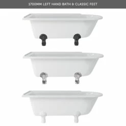 Burlington Hampton Roll Top Shower Bath With Luxury Feet - 1500 & 1700 X 750mm -Drench Store burlington hampton bath selection 1700mm left classic feet