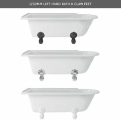 Burlington Hampton Roll Top Shower Bath With Luxury Feet - 1500 & 1700 X 750mm -Drench Store burlington hampton bath selection 1700mm left claw feet