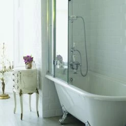 Burlington Hampton Roll Top Shower Bath With Luxury Feet - 1500 & 1700 X 750mm -Drench Store burlington hampton rolltop shower bath with screen