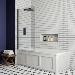 Butler & Rose Art Deco Shower Bath & Shower Screen -Drench Store butler and rose art deco bath 1700x750 black square screen lifestyle 2