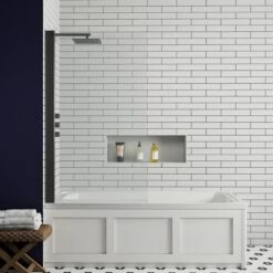 Butler & Rose Art Deco Shower Bath & Shower Screen -Drench Store butler and rose art deco bath 1700x750 black square screen lifestyle