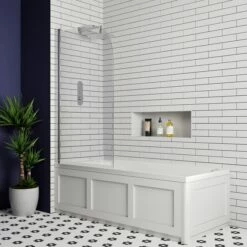 Butler & Rose Art Deco Shower Bath & Shower Screen -Drench Store butler and rose art deco bath 1700x750 chrome curved screen lifestyle 2