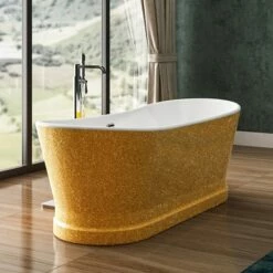 Charlotte Edwards Jupiter Gold Freestanding Bath - 1700 X 700mm -Drench Store charlotte edwards freestanding bath jupiter sparkling gold lifestyle 2