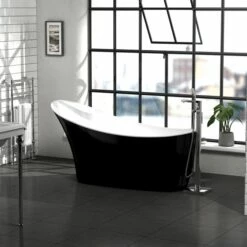 Charlotte Edwards Portobello Gloss Black Freestanding Bath - 1720 X 730mm -Drench Store charlotte edwards freestanding bath portobello gloss black room set