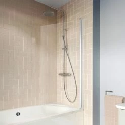 Crosswater Clear 6 6mm Easy Clean Single Hinged Bath Screen - 1500 X 800mm -Drench Store crosswater clear 6mm chrome single bath screen lifestyle 2