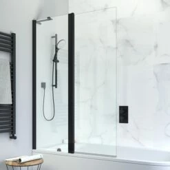 Crosswater Design+ Matt Black 6mm Easy Clean Double Bath Screen - 1500 X 1060mm