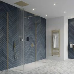 Crosswater Gallery 10 Walk In Shower Enclosure 10mm Panels With Multiple Configurations - Brushed Brass -Drench Store crosswater gallery 10 brushed brass corner enclosure with end panel 1