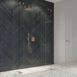 Crosswater Gallery 10 Walk In Shower Enclosure 10mm Panels With Multiple Configurations - Brushed Brass -Drench Store crosswater gallery 10 brushed brass walk through 2 fixed deflectors 1