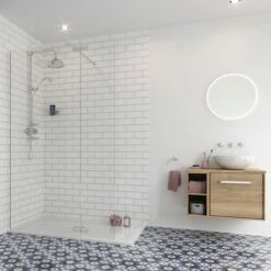 Crosswater Infinity 8mm Easy Clean 2m Tall Walk-In Shower Panel With Deflector Panel -Drench Store crosswater infinity 700mm oak unit oak top room