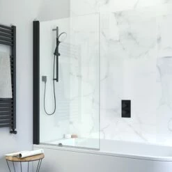 Crosswater Design+ Matt Black 6mm Easy Clean Single Bath Screen - 1500 X 850mm