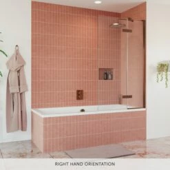 Crosswater Optix 10 Hinged Bath Screen With Inline Panel - Brushed Bronze - 1500 X 900mm -Drench Store crosswater optix 10 bath shower screen 180 hinged bronze right banner