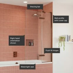 Crosswater Optix 10 Hinged Bath Screen With Inline Panel - Brushed Bronze - 1500 X 900mm -Drench Store crosswater optix 10 bath shower screen 180 hinged bronze right call outs