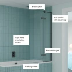 Crosswater Optix 10 Hinged Bath Screen With Inline Panel - Slate - 1500 X 900mm -Drench Store crosswater optix 10 bath shower screen 180 hinged slate right call outs