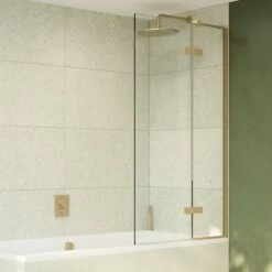 Crosswater Optix 10 Hinged Bath Screen With Inline Panel - Brushed Brass - 1500 X 900mm