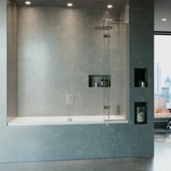 Crosswater Optix 10 Hinged Bath Screen With Inline Panel - Brushed Stainless Steel - 1500 X 900mm 15 Crosswater Optix 10 Hinged Bath Screen With Inline Panel - Brushed Stainless Steel - 1500 X 900mm -Drench Store crosswater optix 10 brushed steel bath screen open 2