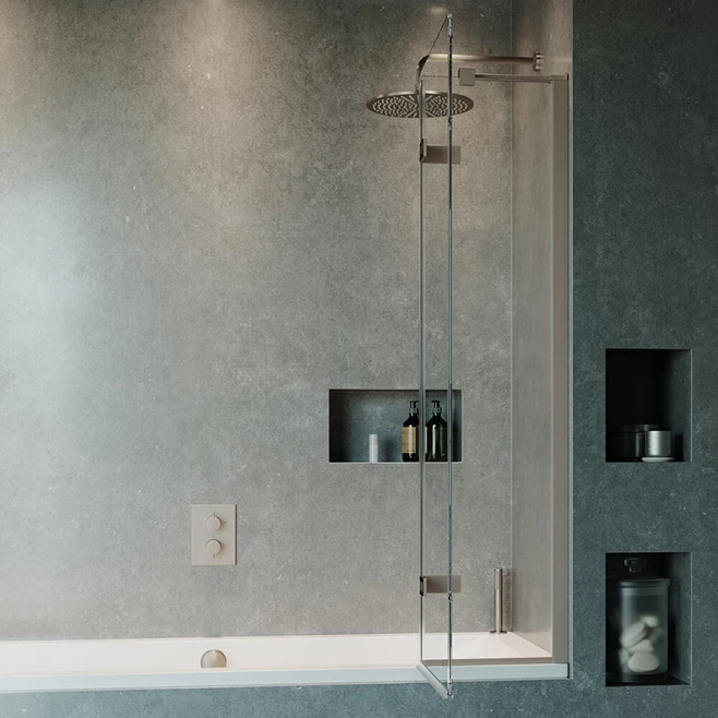 Crosswater Optix 10 Hinged Bath Screen With Inline Panel - Brushed Stainless Steel - 1500 X 900mm 4 Crosswater Optix 10 Hinged Bath Screen With Inline Panel - Brushed Stainless Steel - 1500 X 900mm - Image 2