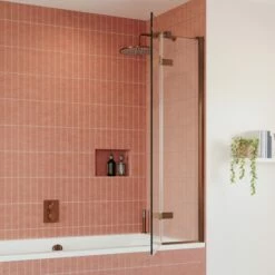 Crosswater Optix 10 Hinged Bath Screen With Inline Panel - Brushed Bronze - 1500 X 900mm -Drench Store crosswater optix 10 hinged 180 bath screen bronze right lifestyle 2