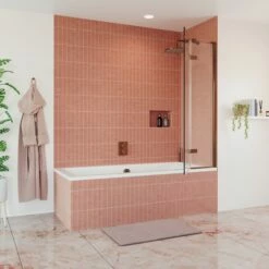 Crosswater Optix 10 Hinged Bath Screen With Inline Panel - Brushed Bronze - 1500 X 900mm -Drench Store crosswater optix 10 hinged 180 bath screen bronze right room set 2