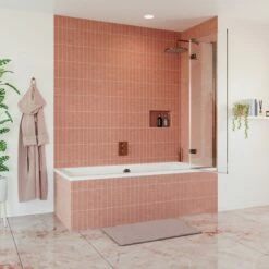 Crosswater Optix 10 Hinged Bath Screen With Inline Panel - Brushed Bronze - 1500 X 900mm -Drench Store crosswater optix 10 hinged 180 bath screen bronze right room set 3