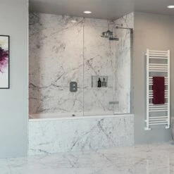 Crosswater Optix 10 Hinged Bath Screen With Inline Panel - Polished Stainless Steel - 1500 X 900mm -Drench Store crosswater optix 10 polished steel bath screen 2