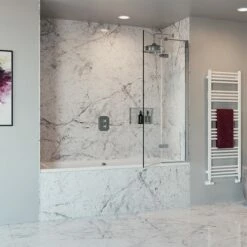 Crosswater Optix 10 Hinged Bath Screen With Inline Panel - Polished Stainless Steel - 1500 X 900mm -Drench Store crosswater optix 10 polished steel bath screen half open 2