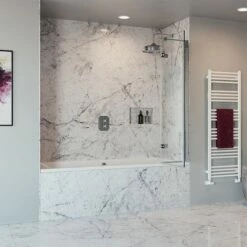 Crosswater Optix 10 Hinged Bath Screen With Inline Panel - Polished Stainless Steel - 1500 X 900mm -Drench Store crosswater optix 10 polished steel bath screen open 2