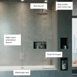Crosswater Optix 10 Hinged Bath Screen With Inline Panel - Brushed Stainless Steel - 1500 X 900mm 13 Crosswater Optix 10 Hinged Bath Screen With Inline Panel - Brushed Stainless Steel - 1500 X 900mm -Drench Store crosswater optix bath screen brushed steel overlays v2