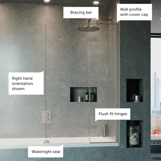 Crosswater Optix 10 Hinged Bath Screen With Inline Panel - Brushed Stainless Steel - 1500 X 900mm 5 Crosswater Optix 10 Hinged Bath Screen With Inline Panel - Brushed Stainless Steel - 1500 X 900mm - Image 3