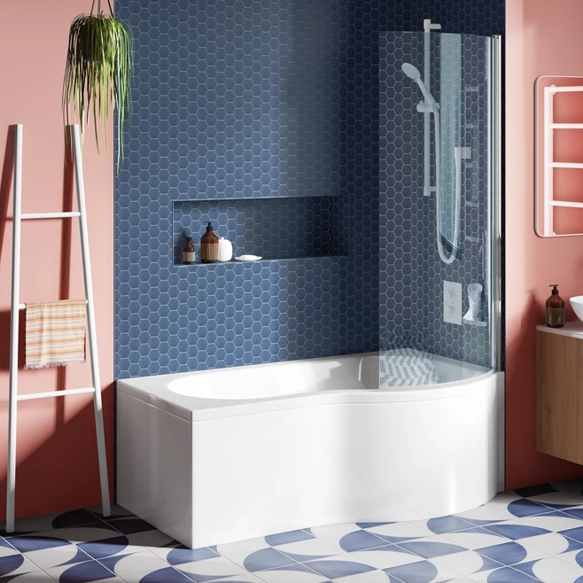 Drench Curved Polished Chrome Hinged P-Bath Screen - 1433 X 715mm 4 Drench Curved Polished Chrome Hinged P-Bath Screen - 1433 X 715mm - Image 2