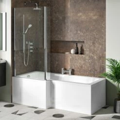 Drench L Shaped ArmourCast Reinforced Shower Bath With Panel And Shower Screen - 1700mm