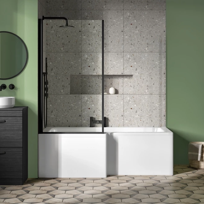 Drench L Shaped Shower Bath With Black Shower Screen & Panel - 1700mm 8 Drench L Shaped Shower Bath With Black Shower Screen & Panel - 1700mm - Image 6
