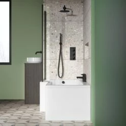 Drench L Shaped Shower Bath With Black Shower Screen & Panel - 1700mm 19 Drench L Shaped Shower Bath With Black Shower Screen & Panel - 1700mm -Drench Store drench 1700 l shaped bath black fixed return screen left lifestyle3