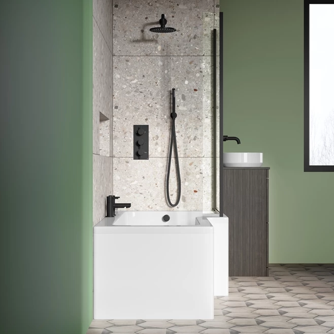 Drench L Shaped Shower Bath With Black Shower Screen & Panel - 1700mm 6 Drench L Shaped Shower Bath With Black Shower Screen & Panel - 1700mm - Image 4