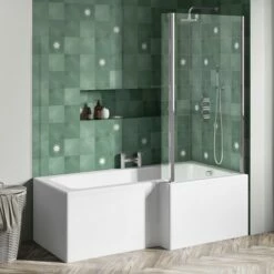 Drench L Shaped Shower Bath With Panel And Shower Screen - 1700mm