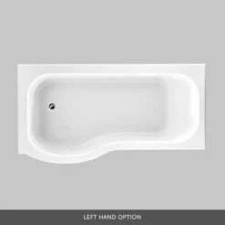 Drench P-Shaped Lucite® Shower Bath With Matt Black Curved Shower Screen & Panel - 1700mm -Drench Store drench 1700 p shape bath matt black screen left cutout