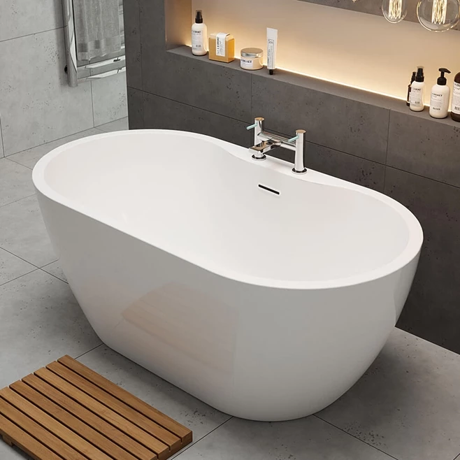 Carys Acrylic White Freestanding Bath - 1415 X 745mm 4 Carys Acrylic White Freestanding Bath - 1415 X 745mm - Image 2