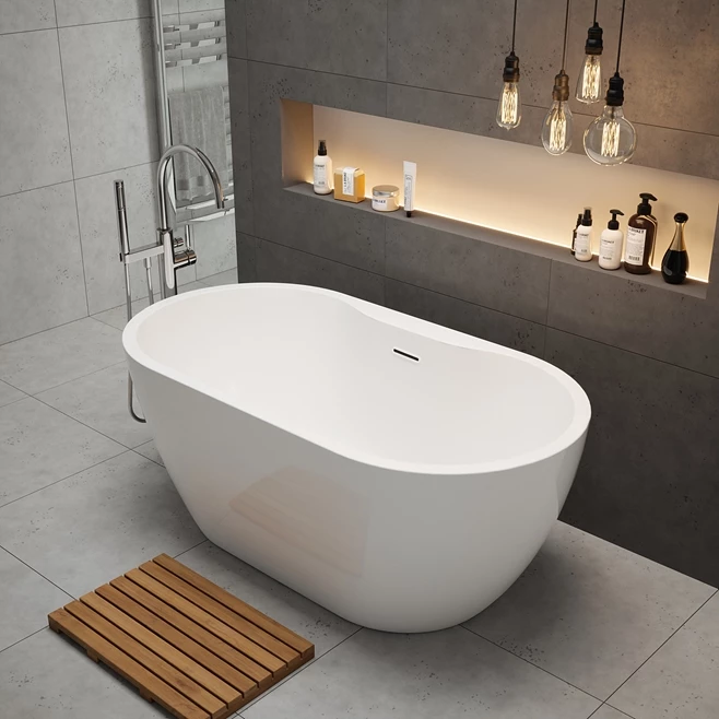 Carys Acrylic White Freestanding Bath - 1415 X 745mm 6 Carys Acrylic White Freestanding Bath - 1415 X 745mm - Image 4