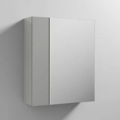 Emily 600mm Mirror Cabinet With Offset Door -Drench Store drench emily offset door mirror cabinet gloss grey mist