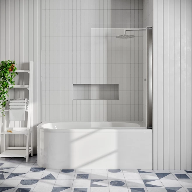 Drench J Shaped Shower Bath With Panel & Shower Screen 2 Drench J Shaped Shower Bath With Panel & Shower Screen