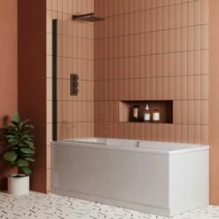 Drench Keyhole Shower Bath & Shower Screen -Drench Store drench keyhole shower bath 1700 black square screen lifestyle 2