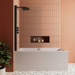 Drench Keyhole Shower Bath & Shower Screen -Drench Store drench keyhole shower bath 1700 black square screen lifestyle